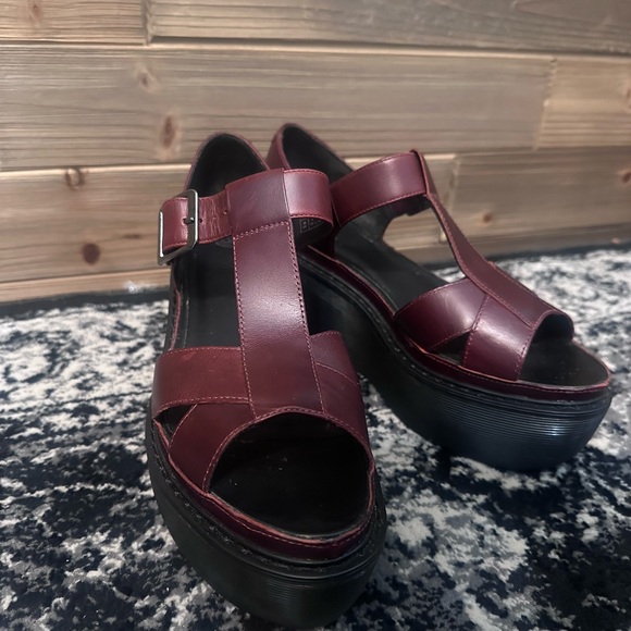 🤩 Rare Dr. Martens Vintage Leather Oxblood Burgundy Quad Platform Sandals Shoes - Picture 10 of 11